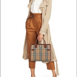 Burberry Title Two Handle Tote Vintage Check Canvas and Leather Small Brown